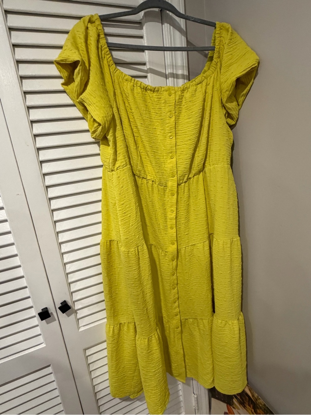 Lane Bryant Yellow Tiered Button-Front Casual Dress